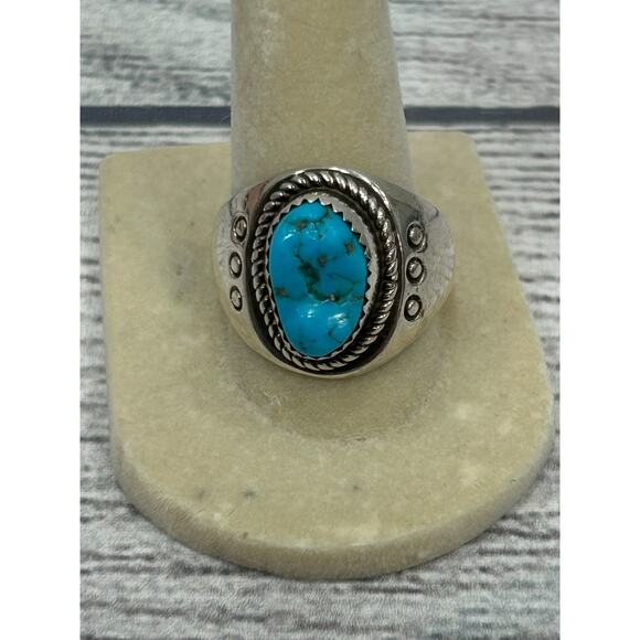 Vintage Navajo Sterling Silver Turquoise Native American Jewelry Ring Size 9.5 - Picture 2 of 9